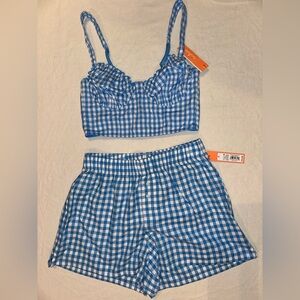 Bralette & Shorts Set - Colsie cute blue & white gingham check, NWT size small